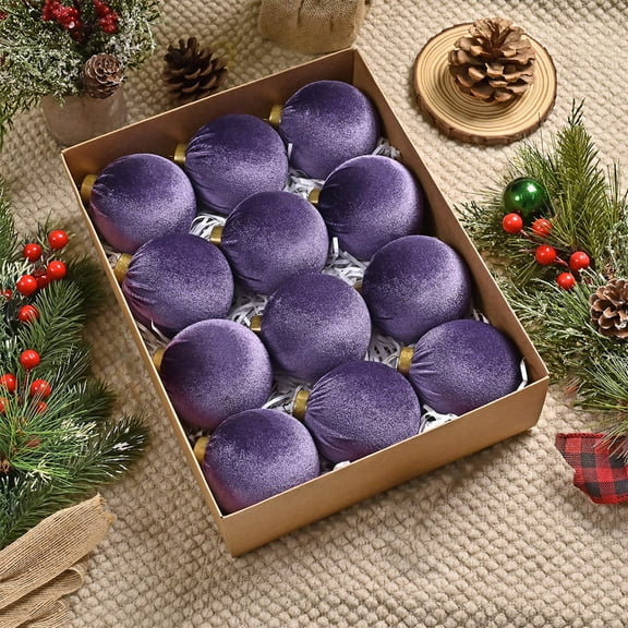 RBCKVXZ 12 Pcs Velvet Christmas Balls Ornaments 3.15 Inch Flocked Christmas Tree Hanging Balls Shatterproof Plastic Pandent for Xmas Tree Home Holiday Party Decor(Light Purple)