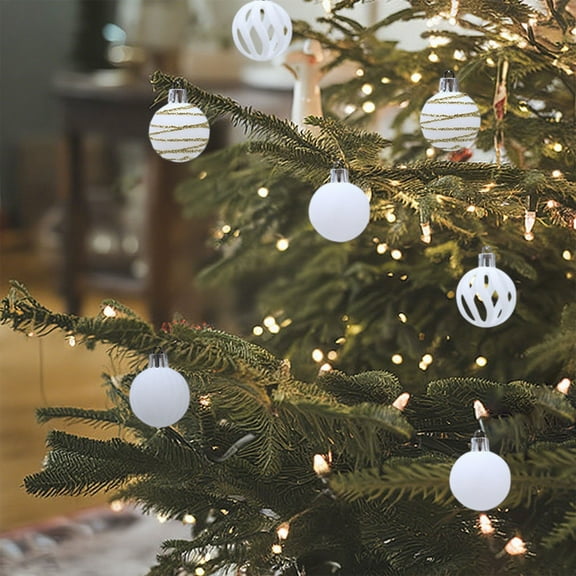 RBCKVXZ 12-Piece Christmas Flocked Ball Ornaments Set Shiny Sequin Tree Hanging Decorations Festive Xmas Tree Decorations (White, 1.57"/4cm)