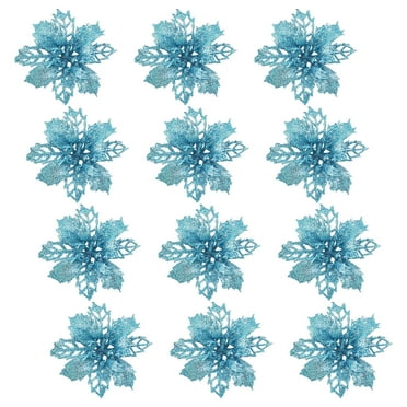 RBCKVXZ 12Pcs 15cm/5.9" Christmas Flowers with Clips Glitter Christmas Tree Ornaments for Xmas Wedding Party Wreath Decoration Clearance