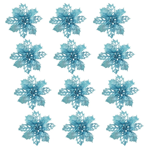 RBCKVXZ 12Pcs 15cm/5.9" Christmas Flowers with Clips Glitter Christmas Tree Ornaments for Xmas Wedding Party Wreath Decoration Clearance