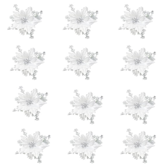 RBCKVXZ 12Pcs 6.3" Christmas Tree Decorated Flowers Glitter Christmas Tree Ornaments for Xmas Wedding Party Wreath Decorations Clearance