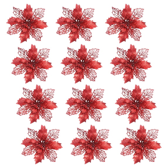 RBCKVXZ 12Pcs 6.3" Christmas Tree Decorated Flowers Glitter Christmas Tree Ornaments for Xmas Wedding Party Wreath Decorations Clearance