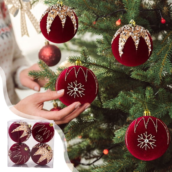 RBCKVXZ 16 Pcs Velvet Christmas Balls Ornaments Set 2.36 Inch Flocked Christmas Tree Hanging Balls Shatterproof Plastic Pandent for Xmas Tree Home Holiday Party Decor(Wine)