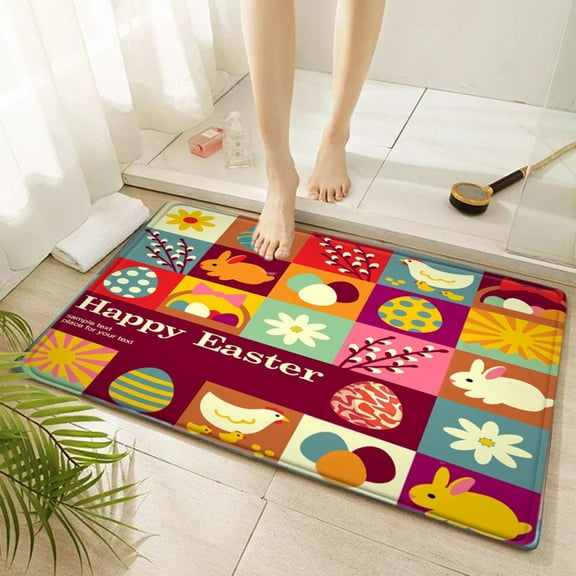 RBCKVXZ 16"x24" Spring Easter Bathroom Rug - Memory Foam Bathroom Rug with Fiber Design Soft Bath Mat, Absorbent & Non-Slip, Machine Washable Floor Rug, Home Decor Gifts for Shower, Bath