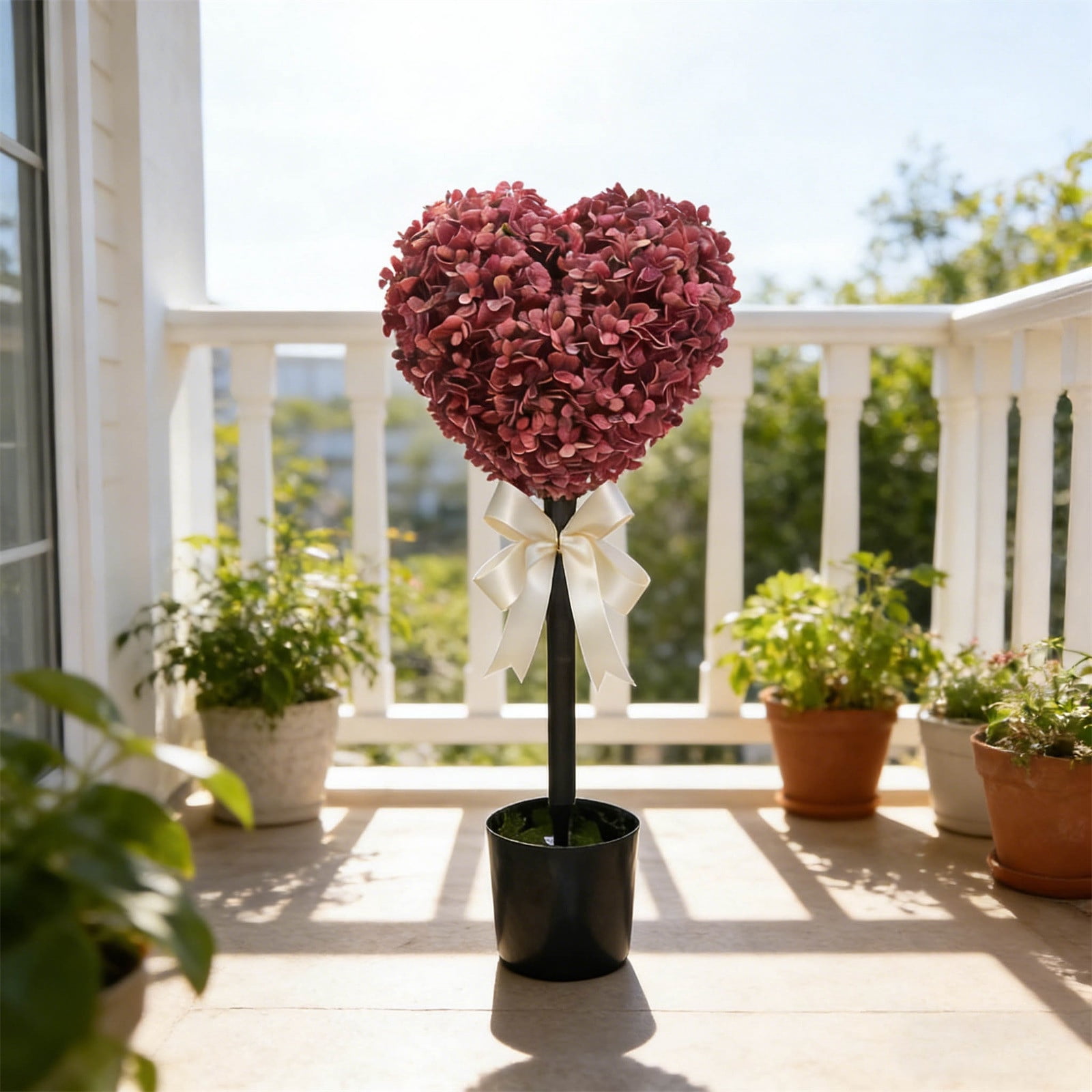 RBCKVXZ 2.5 Ft Heart Topiary Outdoor - Valentine's Day Heart Shaped Topiary Trees with Satin Bow Artificial Decorations Ball Planter Pots for Indoor Outdoor Porch Home