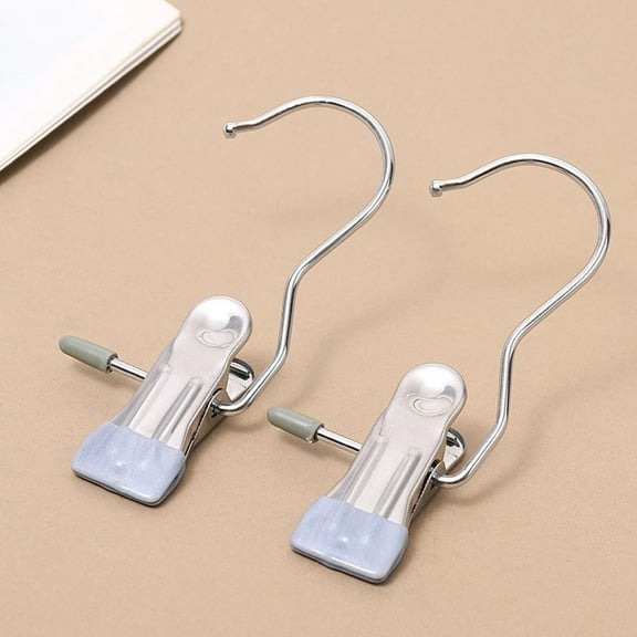 RBCKVXZ 2 PCS Hangers Clips, Laundry Hooks Hanging Stainless Steel Clothes Pins Portable Clip Hangers for Closet Travel Socks Pants Handbags Hats Boot Towels (Gray)