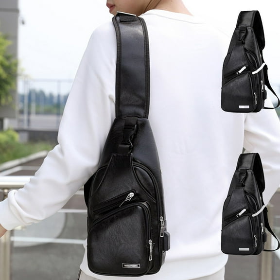 RBCKVXZ 2 PCS Sling Bag For Men Women,Leather Sling Bag,Portable Shoulder Backpack Chest Bags Multipurpose Crossbody Daypack With USB Hole For Hiking Camping Outdoor Trip