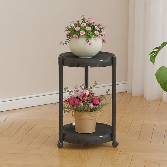 RBCKVXZ 2-Tier Plant Stand For Outdoor Indoor Metal Flower Stand with Wheels Plant Shelf Pot Holder Plants Corner Display Rack for Balcony Garden Patio(Black)