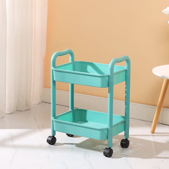 RBCKVXZ 2 Tier Rolling Cart Organizer, Plastic Rolling Cart with Wheels & Reinforced Handle, Multi-Functional Storage Trolley for Office, Living Room, Kitchen, Green