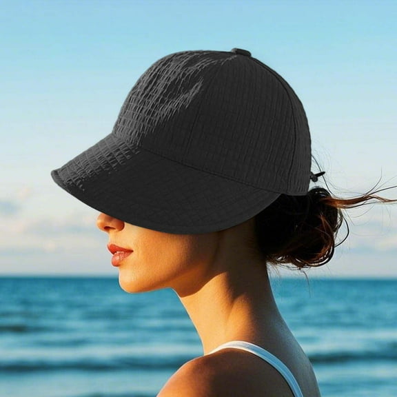 RBCKVXZ 2025 New Womens Sun Hats Women's Outdoor Foldable Sun-shading Beach Hats, Wide Brims Summer Fisherman's Caps (Black)