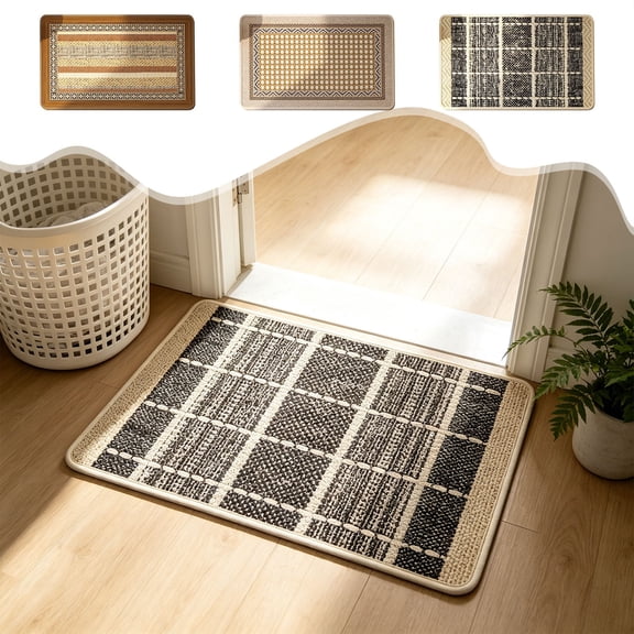 RBCKVXZ 24"×16" Boho Grid Woven Doormat, Non‑Slip Dirt Trapping Entrance Floor Mat, Indoor Rustic Textured Decorative Rug for Entryway Home Decor