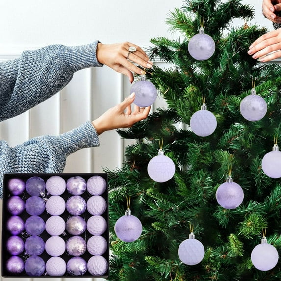 RBCKVXZ 25pcs Christmas Tree Ornaments, 60mm/2.36" Purple & White Christmas Tree Hanging Balls Set, Indoor Outdoor Shatterproof Pandent, Party Wedding Supplies