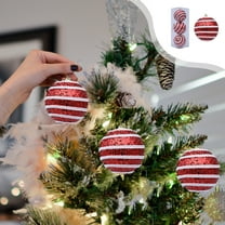 RBCKVXZ 3.15" 3 Pcs Red and White Christmas Tree Ornaments Sequin Shatterproof Christmas Hanging Decor Pearl Balls for Xmas Trees,Holiday Party