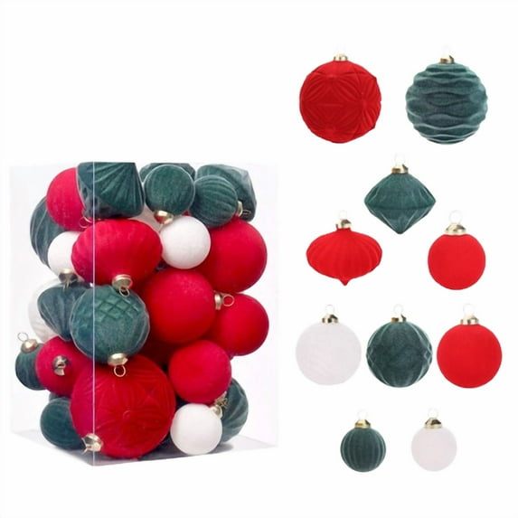 RBCKVXZ 35pcs Velvet Ornaments for Christmas Tree Decorations, Flocked Hanging Shatterproof Christmas Tree Ornaments, Christmas Gift for Holiday Party Home