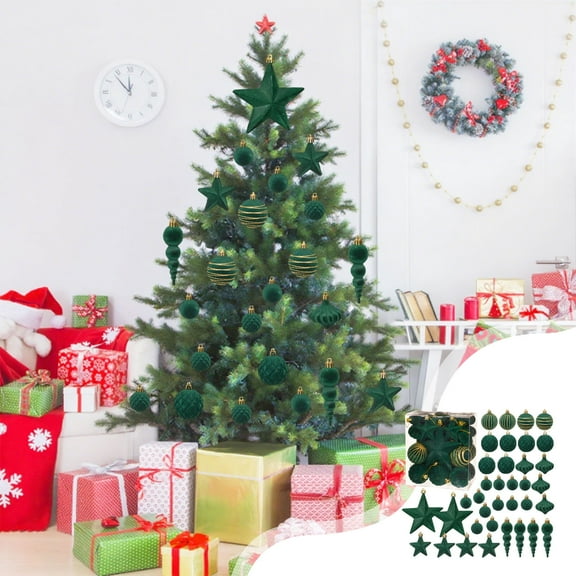 RBCKVXZ 36 Pcs Velvet Christmas Ball Ornaments, 2.36"/60mm Inch Christmas Tree Ball Pandent Flocked Plastic Balls Xmas Hanging Decorations for Tree Holiday Party (Green)