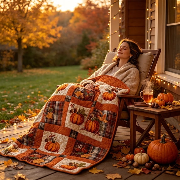 RBCKVXZ 39"x59" Fall Maple Leaves Quilted Throw Blanket Retro Deocr Autumn Patchwork Pumpkin Checkered Cozy Vintage Blankets for Thanksgiving Home Sofa Couch Bed Decor