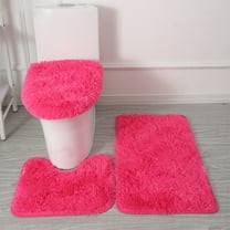 RBCKVXZ 3Pcs Bathroom Rugs Set, Super Soft Non Slip Bathtub Carpet and Absorbent Bath Mat, Plush Bath Mat, U-Shaped Rug and Toilet Lid Cover, Bathroom Accessories, Home Decor Hot Pink