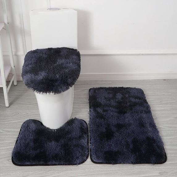 OKbus 3Pcs Bathroom Rugs Set, Super Soft Non Slip Bathtub Carpet and Absorbent Bath Mat, Plush Bath Mat, U-Shaped Rug and Toilet Lid Cover, Bathroom Accessories, Home Decor, Black