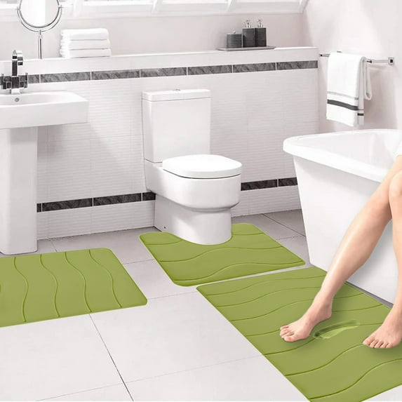 RBCKVXZ 3Pcs Memory Foam Bathroom Rugs Set, Toilet Mats, Soft Comfortable, Non-Slip, Machine Washable Mat Home Decor (Green)