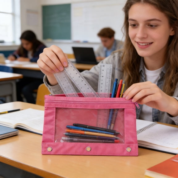 RBCKVXZ 4 PackPencil Pouch for 3 Ring Binder, Large Pencil Case Pouch with 3 Reinforced Grommets, Pen Bag, Clear Window Pencil Case, Binder Accessories