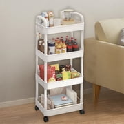 RBCKVXZ 4-Tier Rolling Cart with Wheels, Adjustable Rolling Pantry Storage Cart with Baskets & Handle, 38" Tall Plastic Kitchen Shelf Organizer for Fruit, Vegetables, Potato White