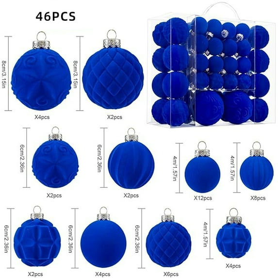 RBCKVXZ 46PCS Velvet Christmas Ball Ornaments Set, Flocked Shatterproof Xmas Tree Decor, Assorted Hanging Ornaments with Loop for Home, Christmas Tree, Mantel, Party Decoration (Green)