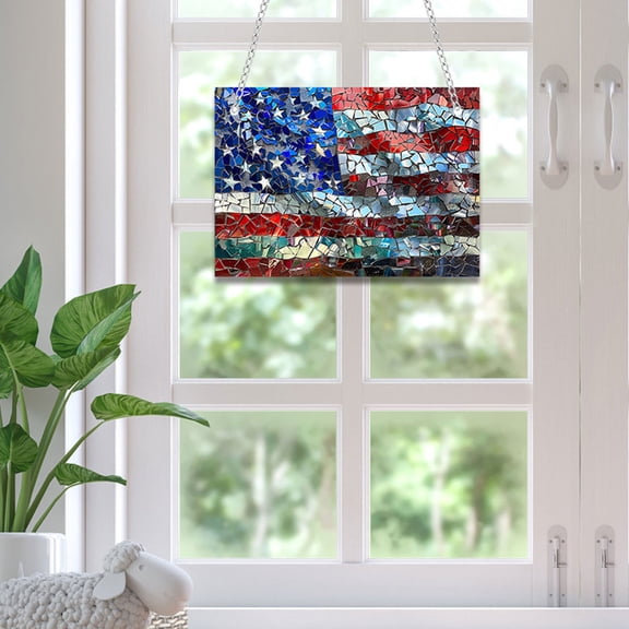 RBCKVXZ 4th of July Decorations, America Flag Independence Vintage Colored Acrylic Window Decoration Porch Pendant Resistance To Falling And Scratching