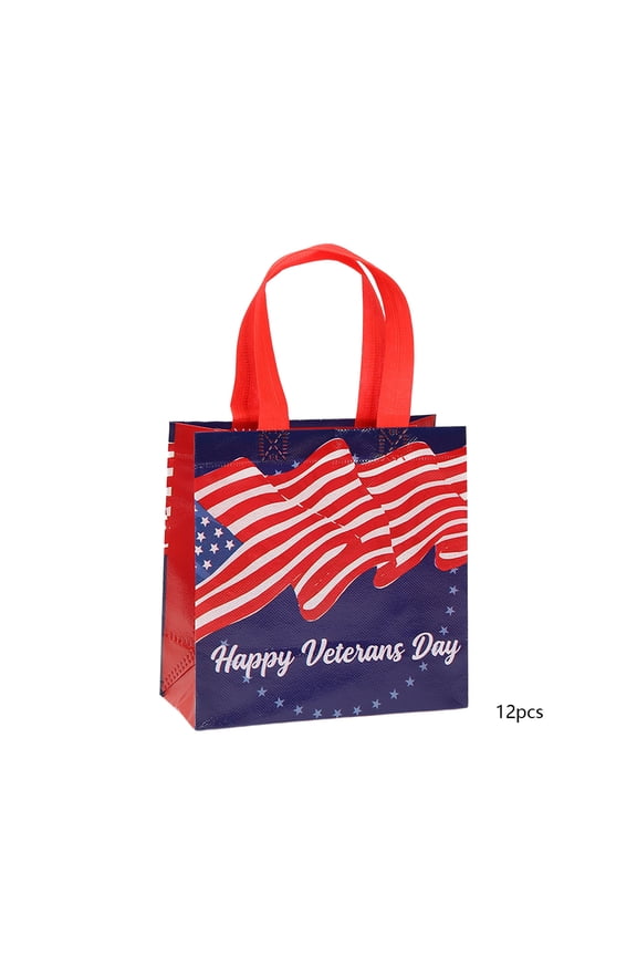 4th of July Patriotic Mini Tote Bag | 8x8 Inch Non-Woven Waterproof Shopping Bag, Lightweight Foldable American Flag Reusable Grocery Pouch for Independence Day