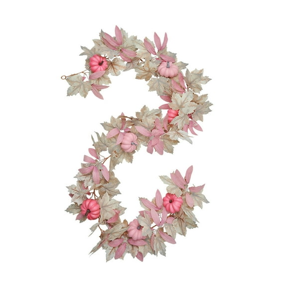 RBCKVXZ 5.58 Ft Fall Maple Leaf Garland with Pink Pumpkins, Fall Leaf Decorations for Home, Autumns Vines for Mantle Fireplace Porch Thanksgiving Decor