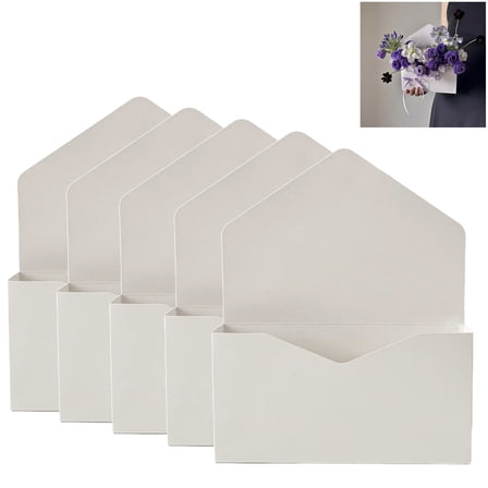 RBCKVXZ 5 Packs Florist Bouquet Envelope Box, 9 Inch Long Flower Bouquet Package Gift Folding Paper Boxes for Wedding, Party, Birthday, Mother's Day, White
