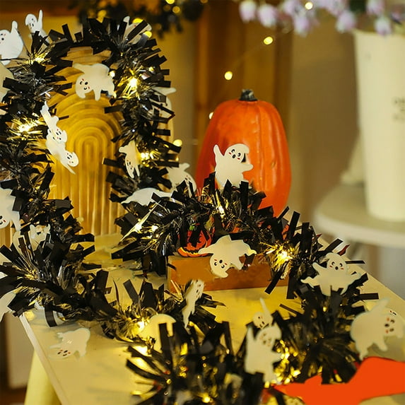 RBCKVXZ 6.56Ft Halloween Tinsels Garland Glittering Twists Metallic Hanging Garland Lights String Battery Operated Halloween Decorations (Black)