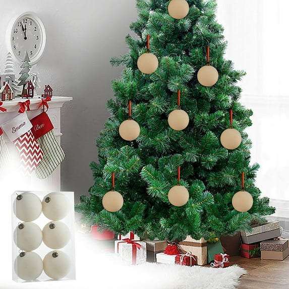 RBCKVXZ 6 PCS White Velvet Christmas Balls Ornaments 3.15"/80mm Christmas Tree Decorations Flocked Christmas Hanging Balls for Xmas Decorative Hanging Ornaments Holiday Party Wedding Family Gathering