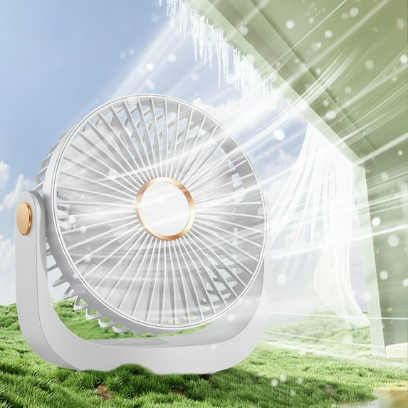 RBCKVXZ 7" Small Desk Fan, Quiet Office Fan, 5 Speed Winds, 360° Head Tilt, 10000mAh Table Fan, USB Rechargeable, Easy to Clean, for Bedroom Home Office Travel White