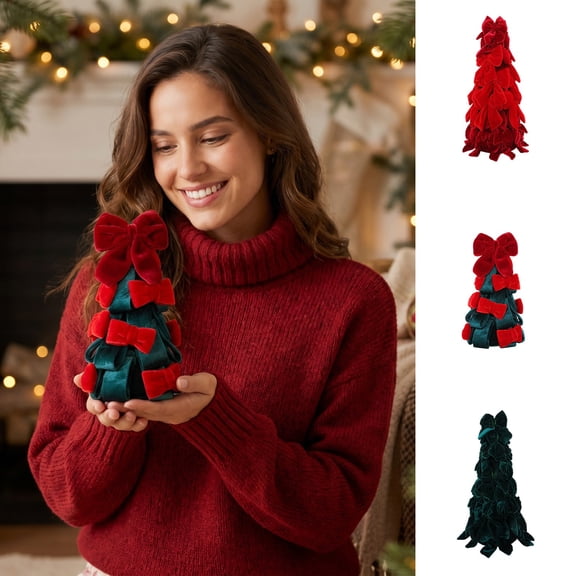 RBCKVXZ 8.27in Velvet Bow Mini Tabletop Christmas Tree Small Desktop Centerpiece Decor for Bedroom Fireplace Home Holiday Party Gift