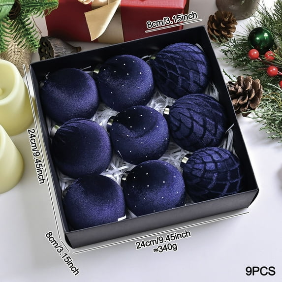 RBCKVXZ 9 Pack Velvet Ornaments for Christmas Tree Decorations, Black Xmas Ball Ornament for Indoor Holiday Decor Shatterproof Christmas Bulbs Ornaments 80mm 3.15inch