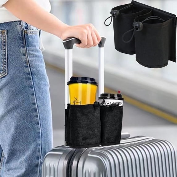 RBCKVXZ Adjustable Luggage Travel Cup Holder Free Hand Drink Carrier - Hold Two Coffee Mugs No Spill - Fits Roll on Suitcase Handles