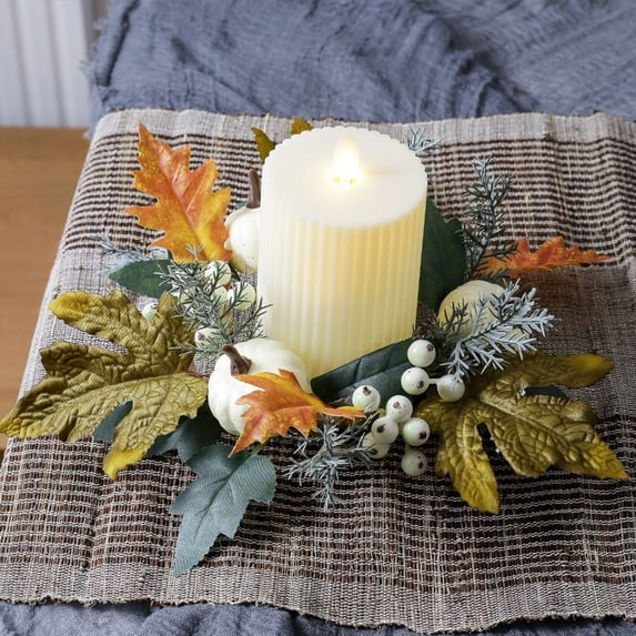 RBCKVXZ Artificial Flower Candle Rings Wreath, 10" Small Sunflowers and Pumpkins Wreath for Candles & Candleholders, Autumns Maple Centerpieces for Home Table, Thanksgiving Halloween Decorations
