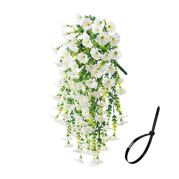 RBCKVXZ Artificial Hanging Morning Glory Flowers, Fake Hanging Plants Violets Vines, UV Resistant for Wall Home Room Garden Wedding Indoor Outdoor Summer Fall Decoration (White)