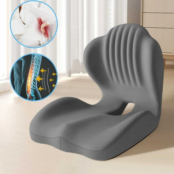RBCKVXZ Back and Seat Cushion, Solid Color Seat Cushion with Back Support, Memory Foam LShaped Seats Cushions for Car, Pressure Relief, Lumbar Support (Gray)