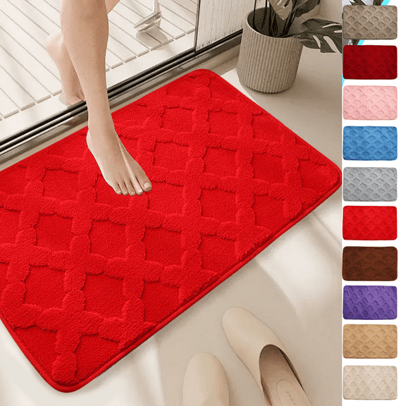 RBCKVXZ Bath Mat, Non-SlipThin Bathroom Rugs Fit Under Door- Quick Dry Absorbent Red Bathroom Floor Mats, Shower Rug for in Front of Bathtub Shower Watermelon Red 20x31