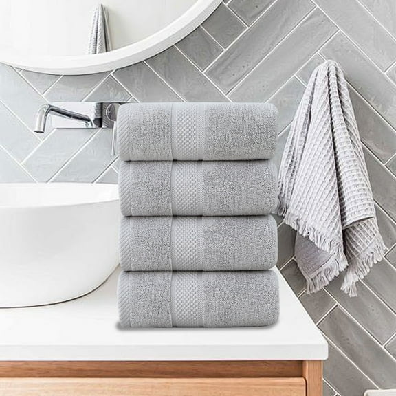 RBCKVXZ 4 Pack Bath Towels Cotton, 14" x 30", Super Soft, Highly Absorbent, Quick Dry, Skin Friendly, Comfortable, Machine Washable, Towel Set for Home & Bathroom(Gray)
