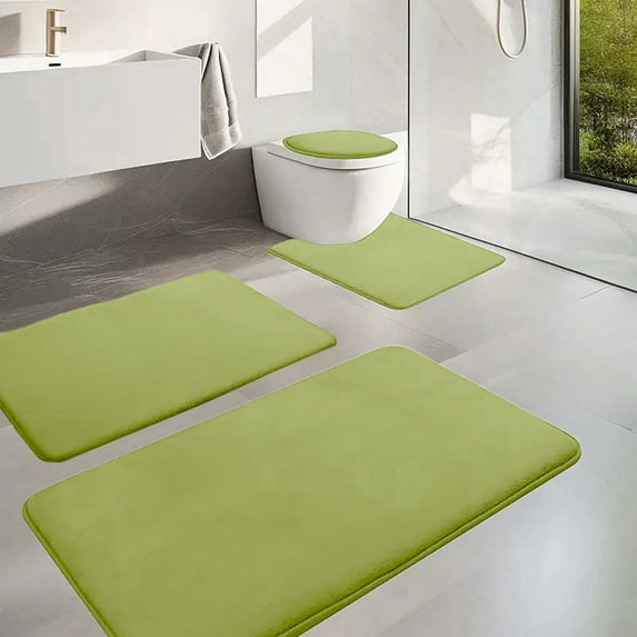 RBCKVXZ Bathroom Rug Sets 4 Piece, Non Slip Memory Foam Bathroom Rugs, Machine Wash Bathroom Mat Set, Water Absorbent Bath Rug for Toilet and Floor (Green)
