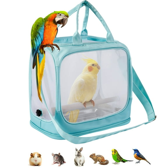 RBCKVXZ Birds Travel Cage, Portable Small Birds Parrots Parakeet Carrier with Standing Perchs ( Metal Tray), Side Accesss Window Foldable, Mesh Windows, Mint Green