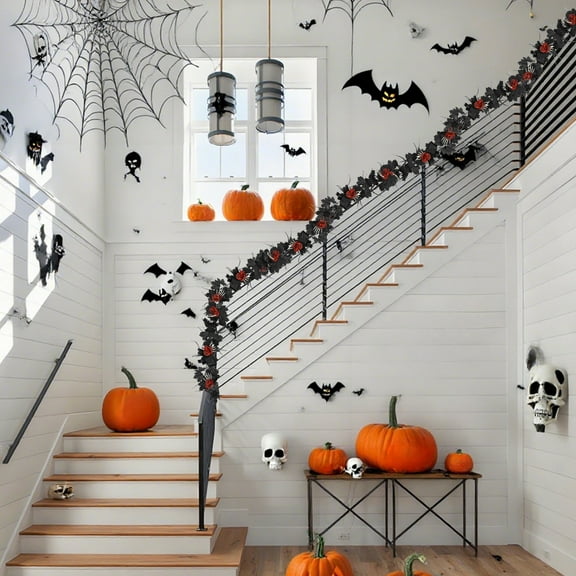 RBCKVXZ Black Garland Halloween, 5.9Ft Vines Maple Leaf with Red Rose Flower for Fireplace Stairs Party Hanging Decor