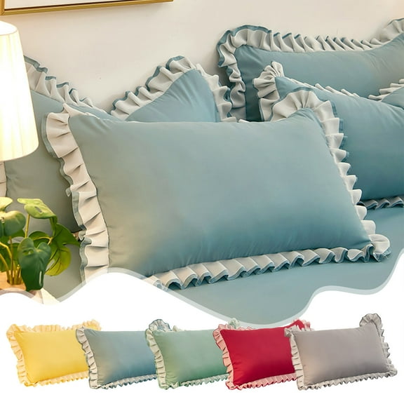 RBCKVXZ Blue French Pillowcase Ruffle Designs Soft Brushed Fabric Suitable For Bedroom Envelope Closure Pillowcover