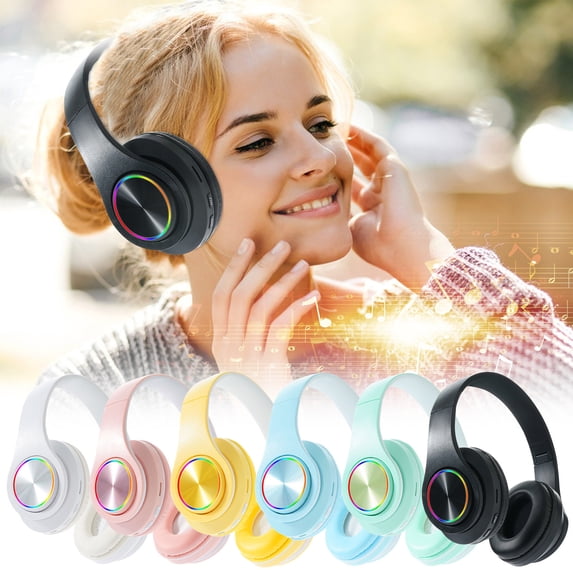 RBCKVXZ Bluetooth Headphone with Cool RGB Light, Foldable Lightweight Wireless Over Ear Headphone, HiFi Stereo Audio for Travel, Cellphone Laptop PC