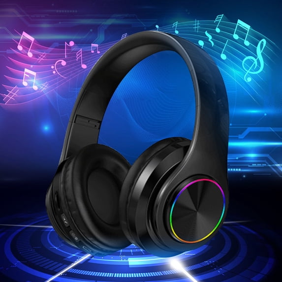 RBCKVXZ Bluetooth Headphone with Cool RGB Light, Foldable Lightweight Wireless Over Ear Headphone, HiFi Stereo Audio for Travel, Cellphone Laptop PC