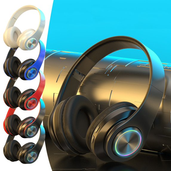 RBCKVXZ Bluetooth Headphones with Cool RGB Light, Bluetooth 5.1 Foldable Lightweight Wireless Over Ear Headset, HiFi Stereo Audio for Travel, Cellphone Laptop PC