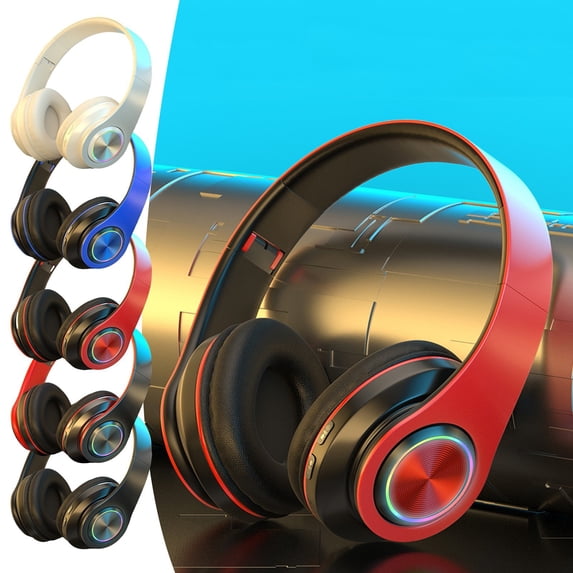RBCKVXZ Bluetooth Headphones with Cool RGB Light, Bluetooth 5.1 Foldable Lightweight Wireless Over Ear Headset, HiFi Stereo Audio for Travel, Cellphone Laptop PC