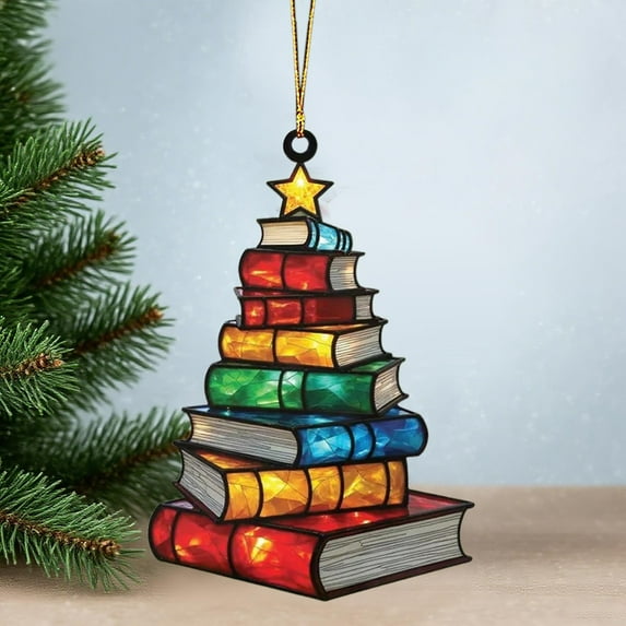 RBCKVXZ Book Suncatchers for Windows Hanging, Christmas Suncatchers Ornament Gifts for Book Lovers & Xmas Tree, Acrylic Book Themed Present